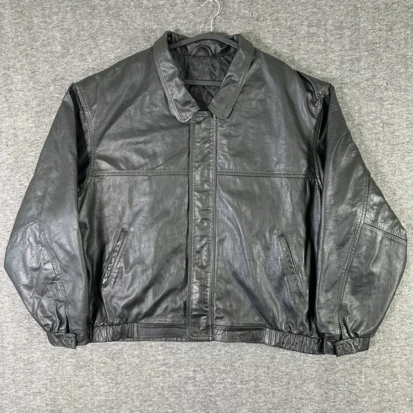 United States MARINE CORP EMBOSSED Black Leather JACKET Men's 3XL Made IN USA - Picture 2 of 14